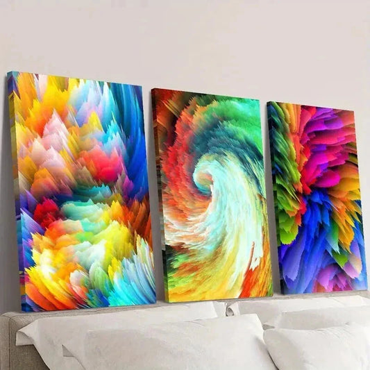 3pcs Vibrant Abstract Rainbow Explosion Wall Art Set Canvas Framed 40x60cm - High Quality Print 100% Australian Made Wall Canvas Ready to Hang