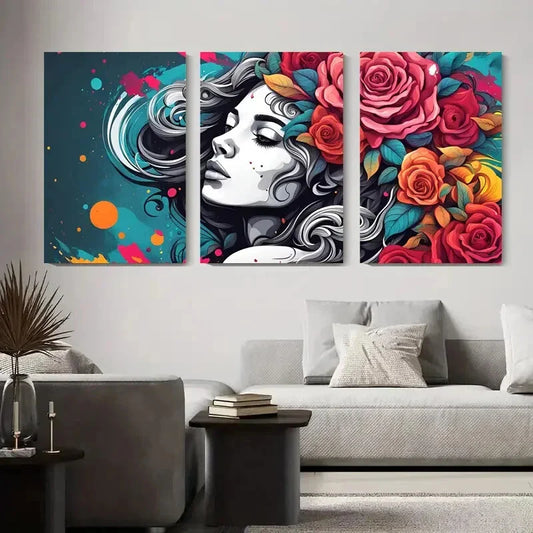 3pcs Floral Crown Boho Portrait Metal Print Ready to Hang Art