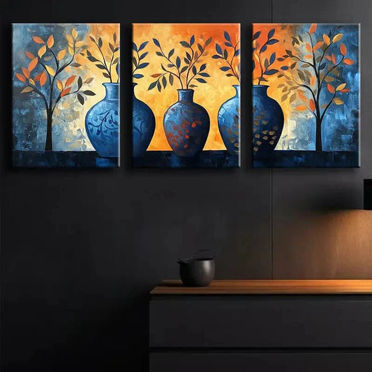 3pcs Abstract Vase and Foliage Triptych Perfect Wall Art Set Canvas Framed 40x60cm - High Quality Print 100% Australian Made Wall Canvas Ready to Hang
