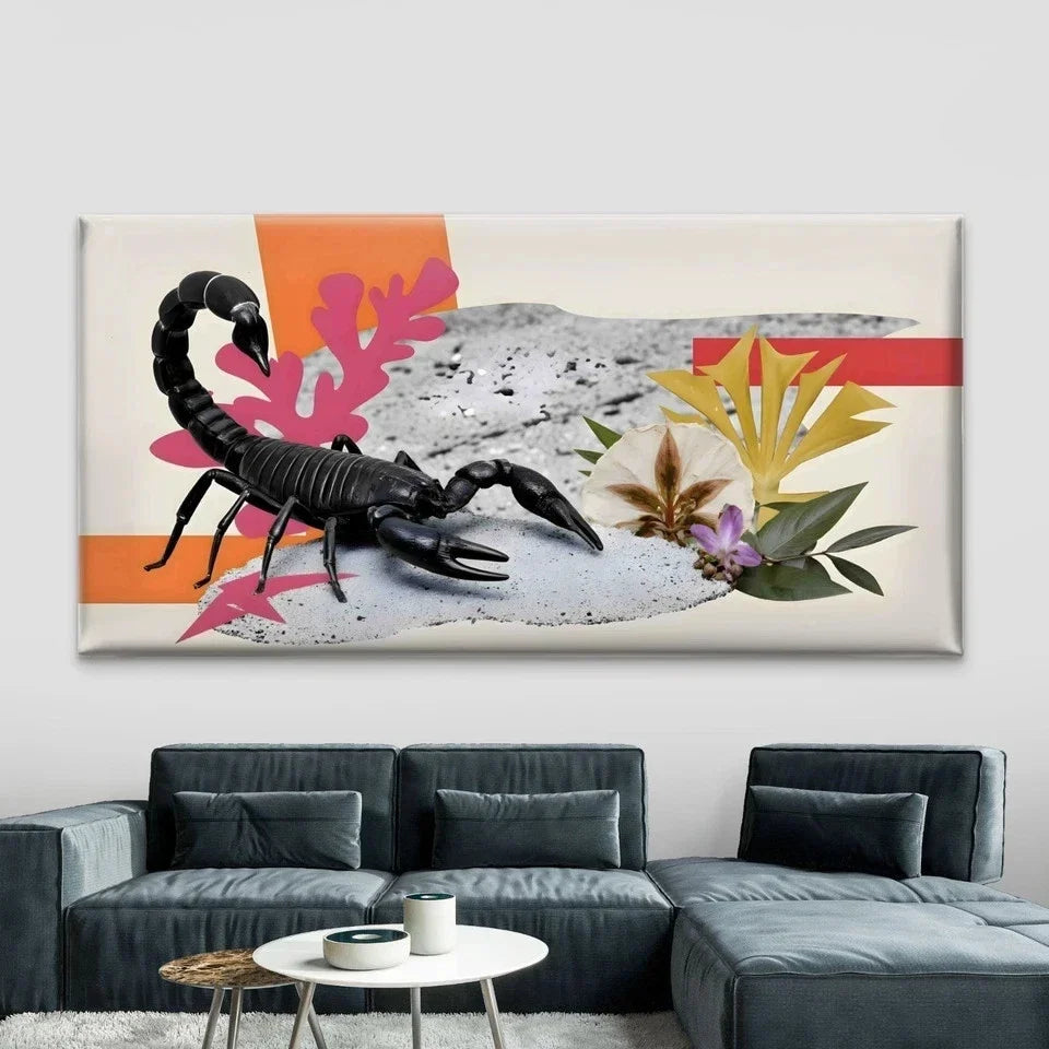 Featuring a Black Scorpion Wall Art Canvas Office Home Room Framed 80x45cm