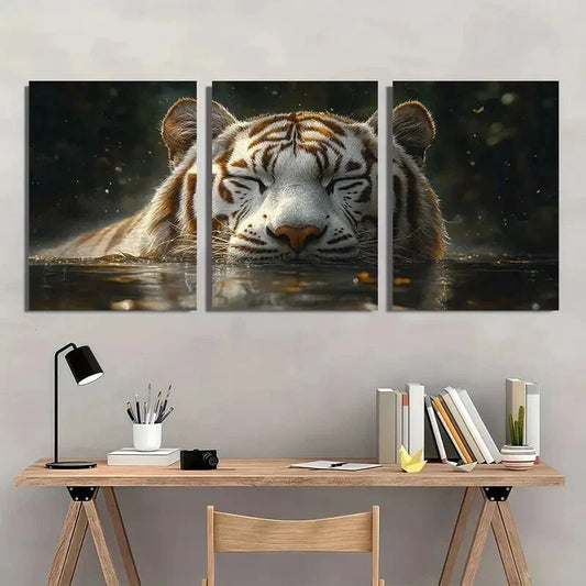 3pcs White Tiger in Natural Habitat Metal Print Ready to Hang Art