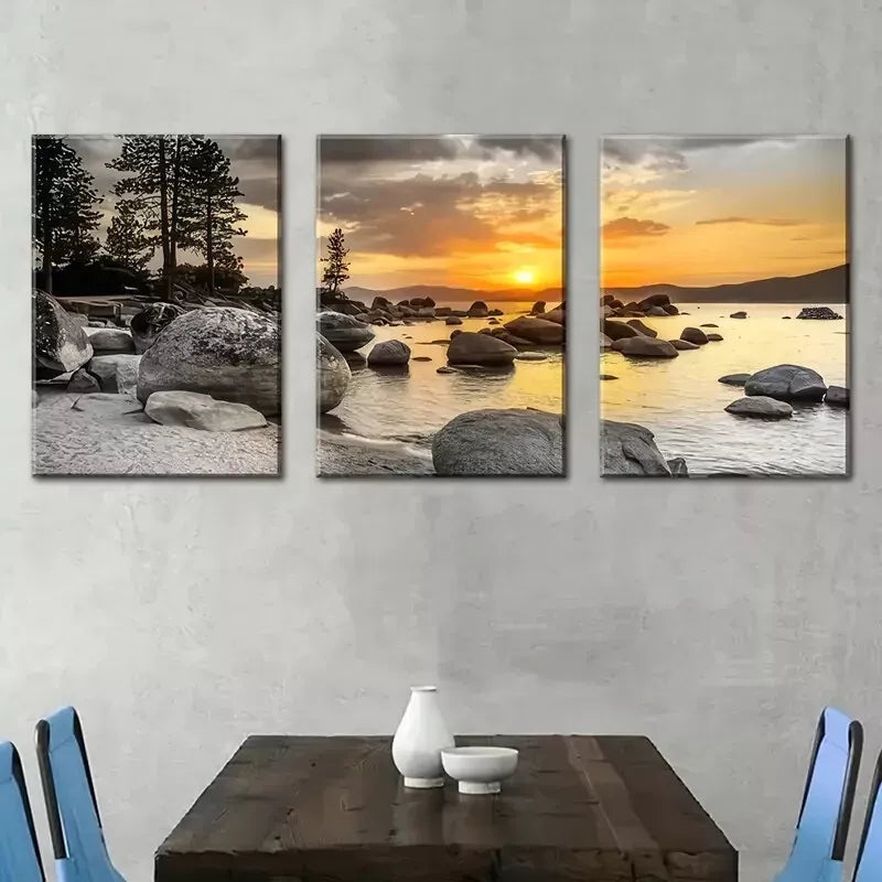 3pcs Decorative Lakeside Natural Scenery Wall Art Set Canvas Framed 40x60cm - High Quality Print 100% Australian Made Wall Canvas Ready to Hang