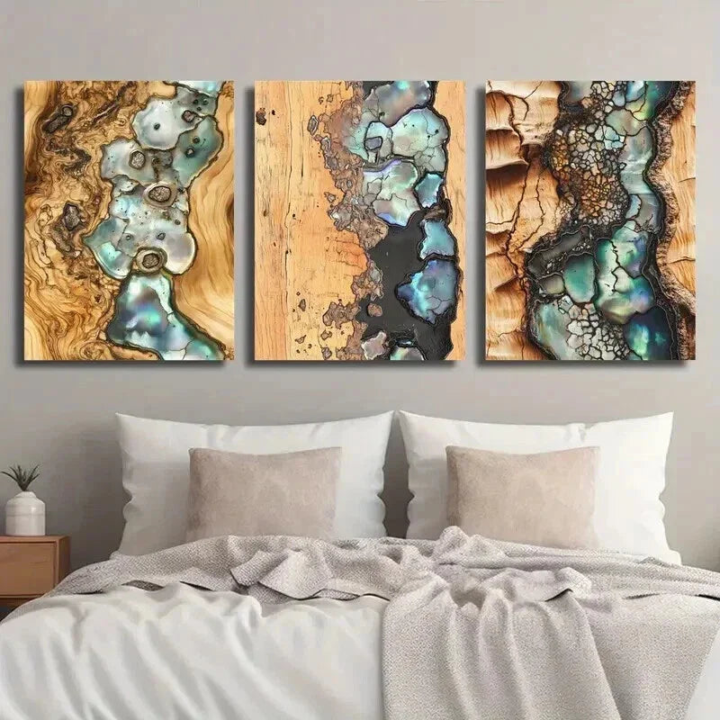 3pcs Abstract Ocean Synthetic Gemstone Wall Art Set Canvas Framed 40x60cm - High Quality Print 100% Australian Made Wall Canvas Ready to Hang