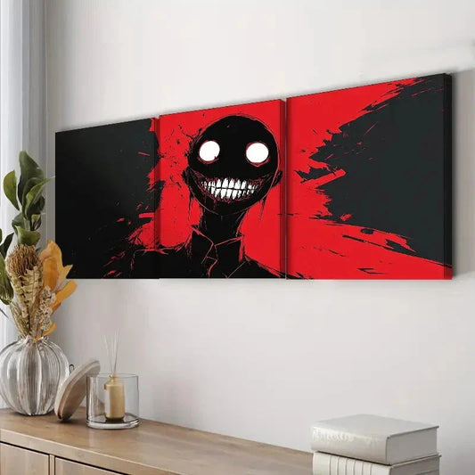 3pcs Red Monster Face Fear Danger Dark Perfect Wall Art Set Canvas Framed 40x60cm - High Quality Print 100% Australian Made Wall Canvas Ready to Hang