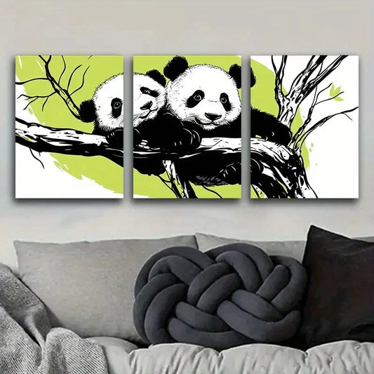 3pcs Cute panda family Metal Print Ready to Hang Art
