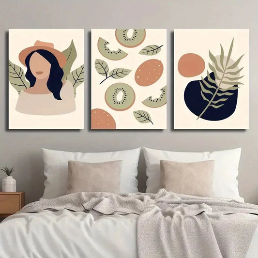 3pcs Colorful Girly Murals Female Plant Fruit Metal Print Ready to Hang Art