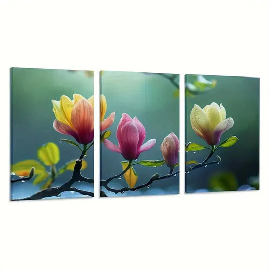 3pcs Flowers After the Rain Nature Landscapes Wall Art Set Canvas Framed 40x60cm - High Quality Print 100% Australian Made Wall Canvas Ready to Hang