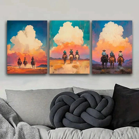 3pcs Free cowboy Art Painting Metal Print Ready to Hang Art