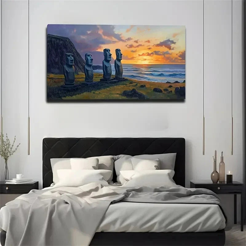 Sunset At Easter Island Wall Art Canvas Office Home Room Framed 80x45cm