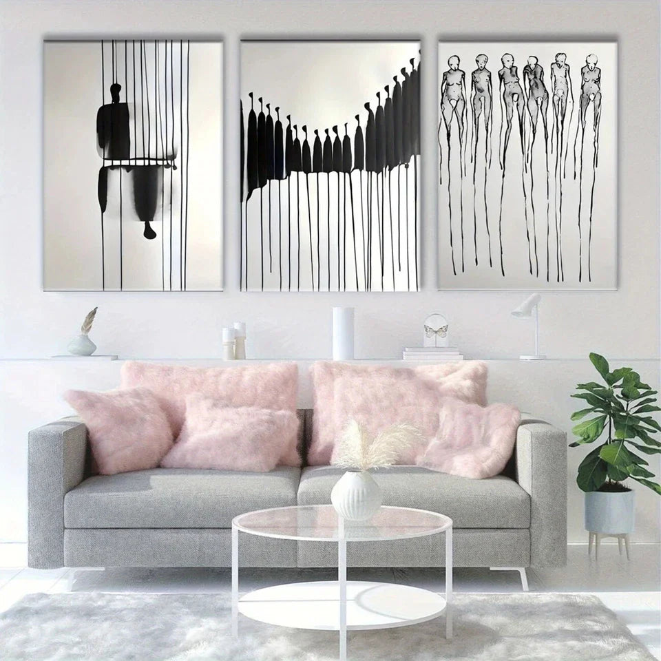3pcs Black and White Lines Abstract Metal Print Ready to Hang Art