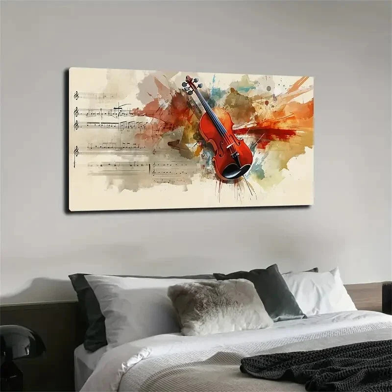 Realistic Violin & Sheet Music Wall Art Canvas Office Home Room Framed 120x60cm