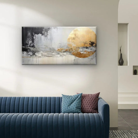 Abstract Gold Circle Wall Art Canvas Office Home Room Framed 80x45cm