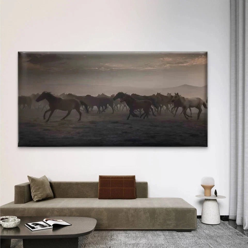 Classic Galloping Horses Wall Art Canvas Office Home Room Framed 80x45cm