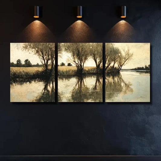 3pcs Modern Willow Tree Reflection Nature Metal Print Ready to Hang Art
