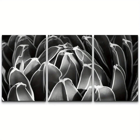 3pcs Dark Black and White Blossoming Lily Metal Print Ready to Hang Art