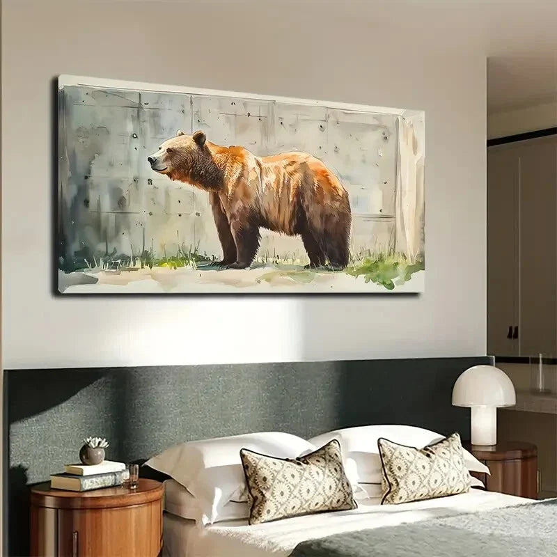 Brown Bear with Golden Fur Wall Art Canvas Office Home Room Framed 120x60cm