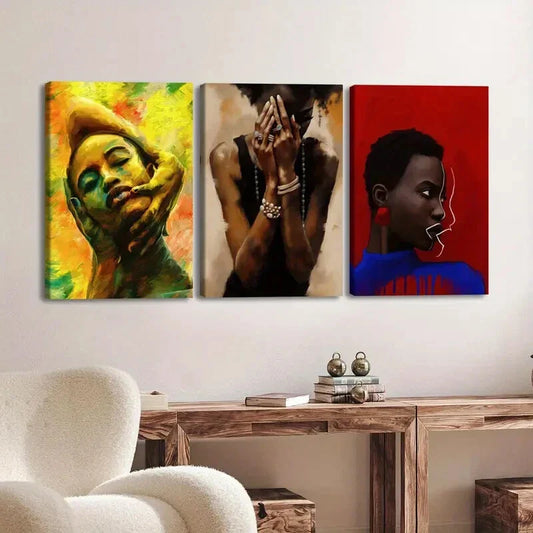3pcs Fashion Portraits Red & Blue Yellow Green Wall Art Set Canvas Framed 40x60cm - High Quality Print 100% Australian Made Wall Canvas Ready to Hang