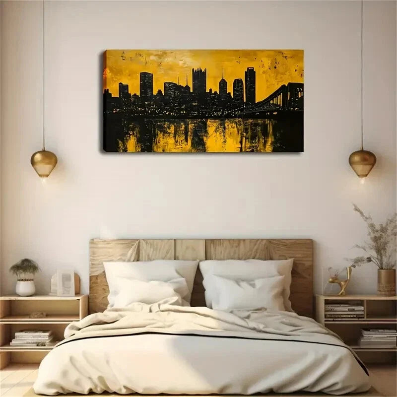 Vibrant Yellow Background Wall Art Canvas Office Home Room Framed 120x60cm