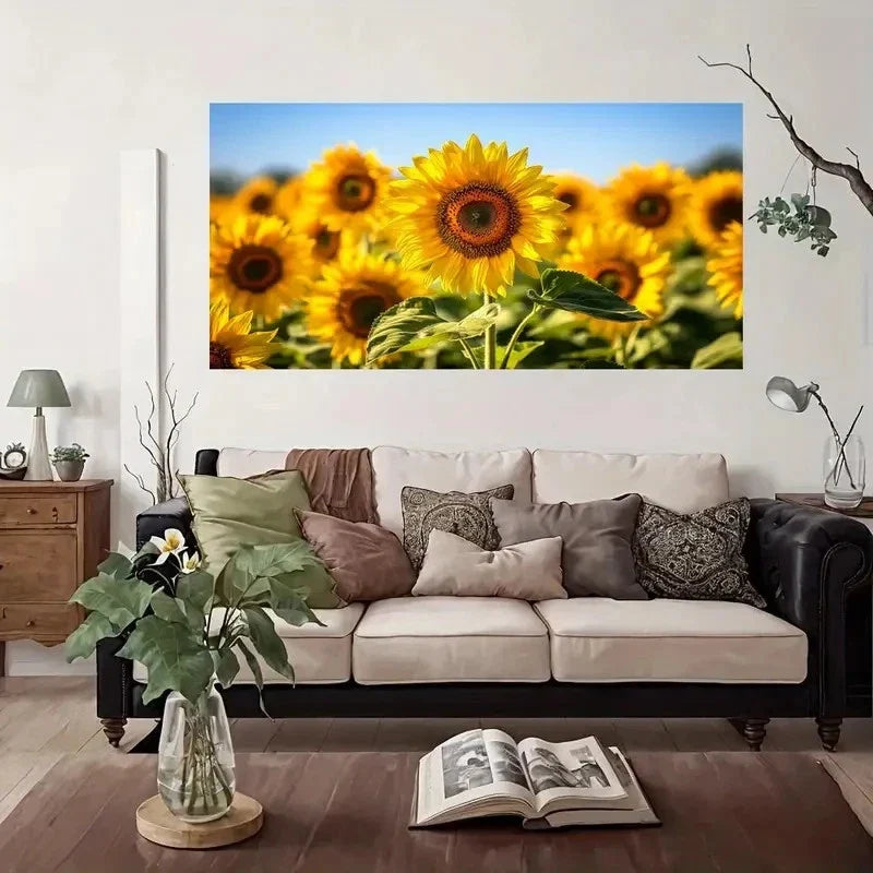 Vibrant Sunflowers Modern Wall Art Canvas Office Home Room Framed 80x45cm