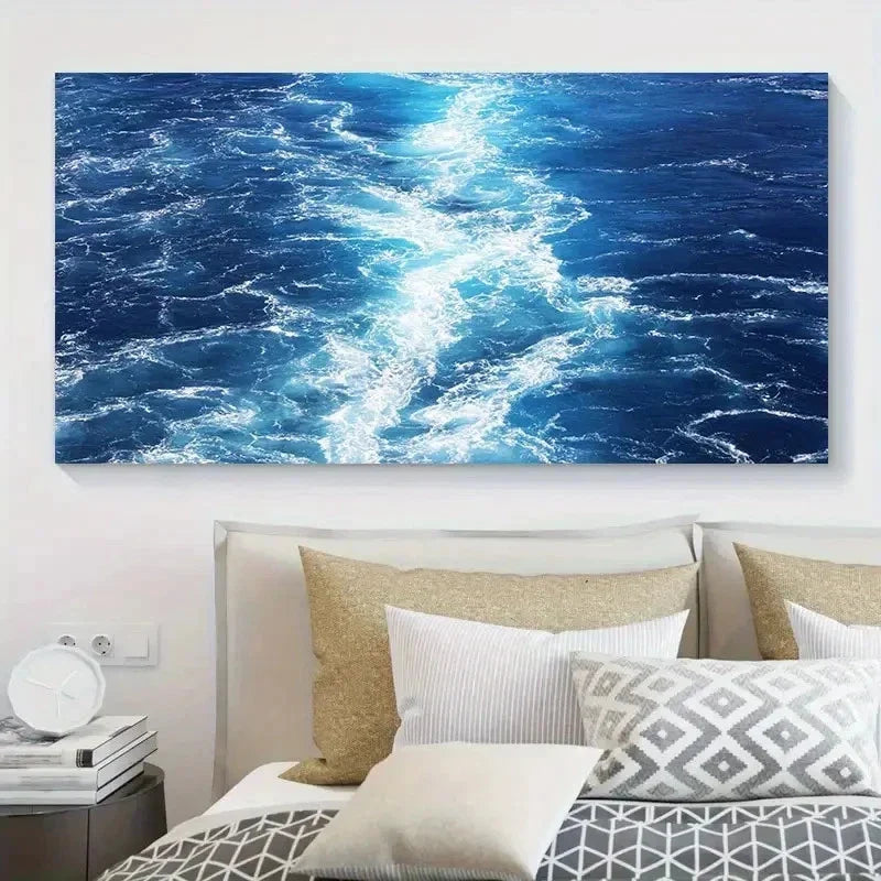 Modern Ocean Waves Wall Art Canvas Office Home Room Framed 80x45cm