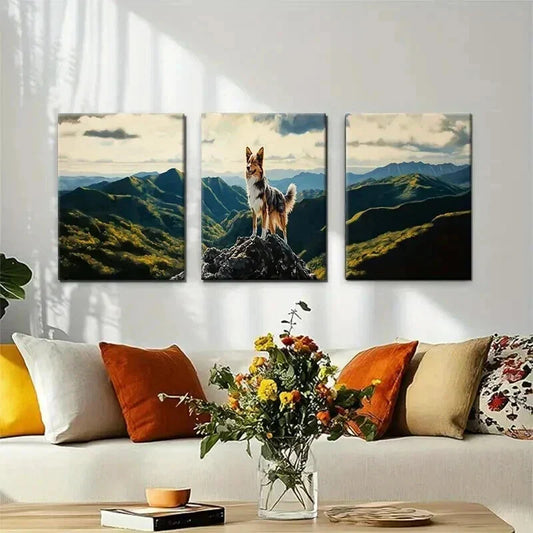 3pcs Majestic Dog Mountain Landscape Perfect Wall Art Set Canvas Framed 40x60cm - High Quality Print 100% Australian Made Wall Canvas Ready to Hang