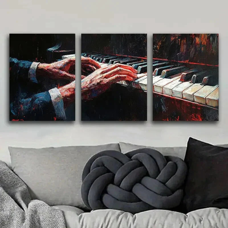 3pcs Piano Hand Close-Up Painting Dark Alone Wall Art Set Canvas Framed 40x60cm - High Quality Print 100% Australian Made Wall Canvas Ready to Hang