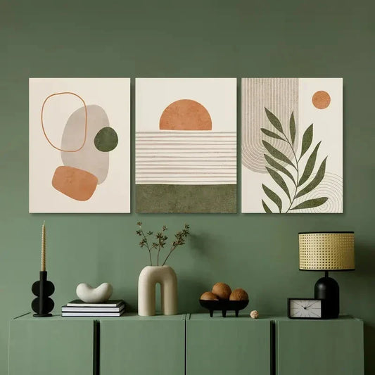 3pcs Abstract Green Tropical Leaves Geometric Metal Print Ready to Hang Art