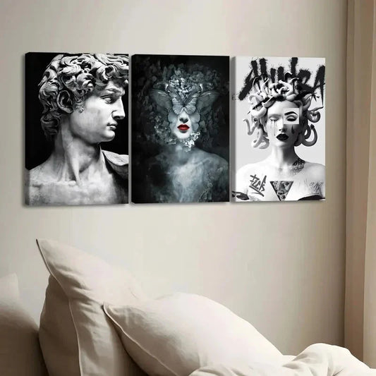 3pcs Elegant Abstract Men Women Black White Red Wall Art Set Canvas Framed 40x60cm - High Quality Print 100% Australian Made Wall Canvas Ready to Hang