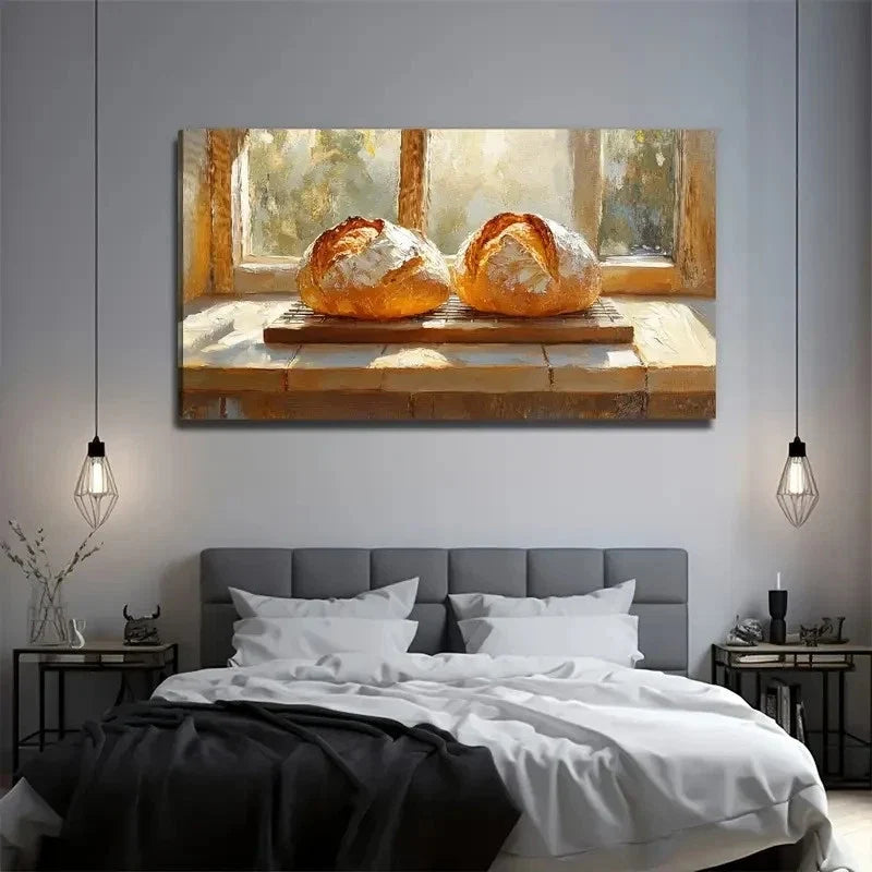 Large Bread On Windowsill Wall Art Canvas Office Home Room Framed 120x60cm