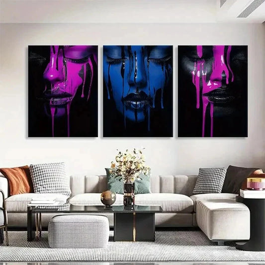 3pcs Emotional Dark Expression Drips Prefect Wall Art Set Canvas Framed 40x60cm - High Quality Print 100% Australian Made Wall Canvas Ready to Hang