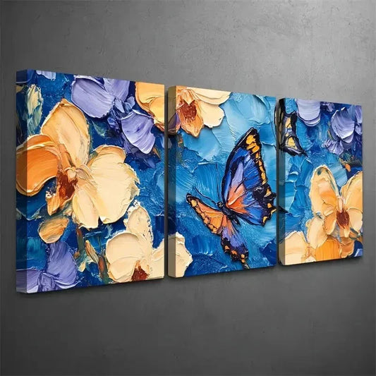 3pcs Vibrant Butterfly and Among Orchid Wall Art Set Canvas Framed 40x60cm - High Quality Print 100% Australian Made Wall Canvas Ready to Hang
