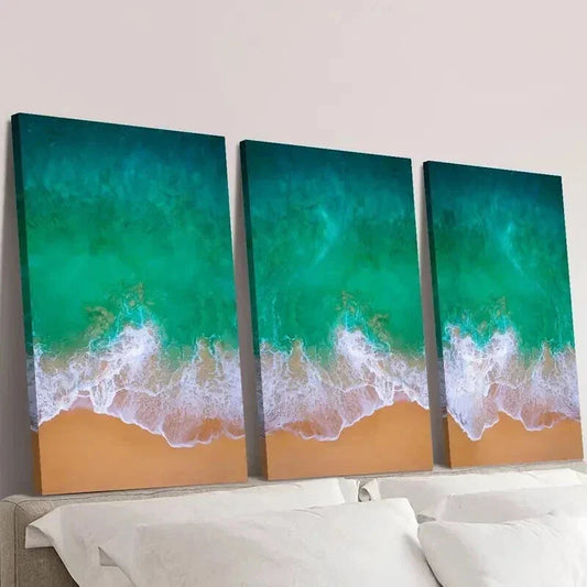 3pcs Summer Season Ocean Waves Landscape Wall Art Set Canvas Framed 40x60cm - High Quality Print 100% Australian Made Wall Canvas Ready to Hang