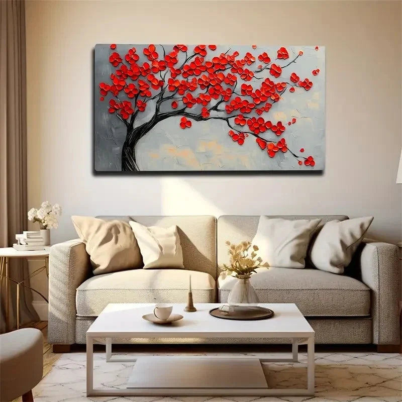 Vibrant Red Petals On Retro Wall Art Canvas Office Home Room Framed 120x60cm