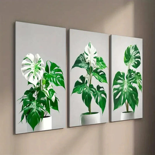 3pcs Monstera Plant Leaf Decor Wall Art Set Canvas Framed 40x60cm - High Quality Print 100% Australian Made Wall Canvas Ready to Hang