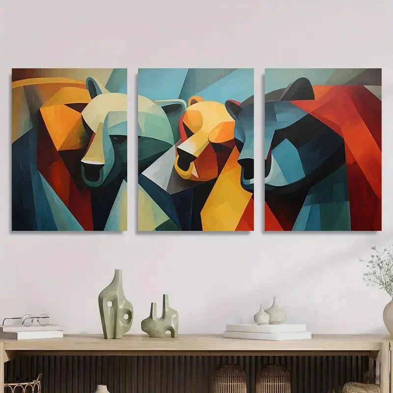 3pcs Modern Abstract Wildlife Bold Colorful Metal Print Ready to Hang Art