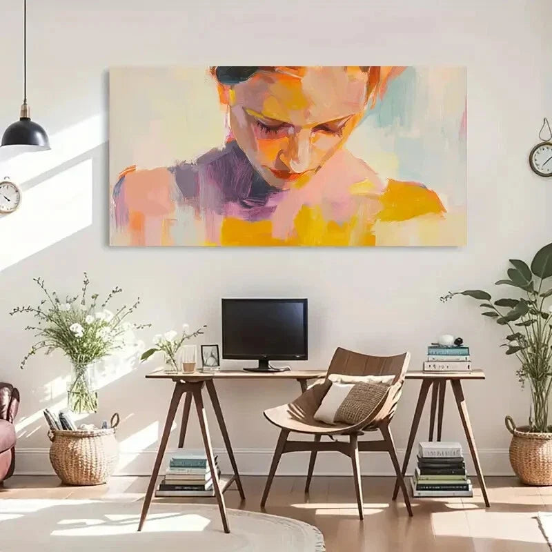 Soft Tones Colorful Brushstroke Wall Art Canvas Office Home Room Framed 80x45cm