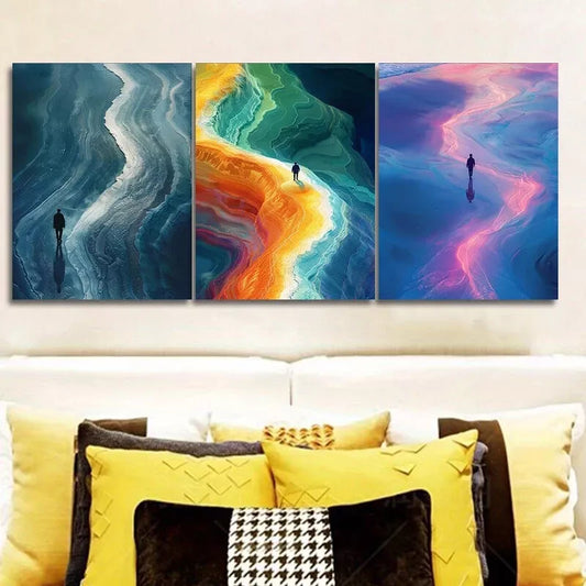 3pcs One Man Walking Along Chaka Slat Lake Wall Art Set Canvas Framed 40x60cm - High Quality Print 100% Australian Made Wall Canvas Ready to Hang