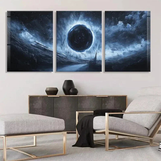 3pcs Cosmic Black Hole Dark Nebula Perfect Wall Art Set Canvas Framed 40x60cm - High Quality Print 100% Australian Made Wall Canvas Ready to Hang