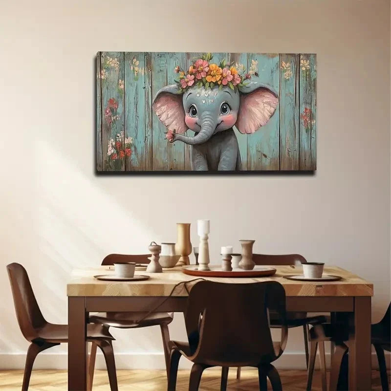 A Small Elephant Wall Art Canvas Office Home Room Framed 80x45cm