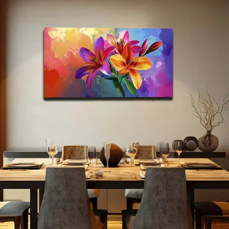 Vibrant Floral Painting Wall Art canvas office home room framed 120x60cm