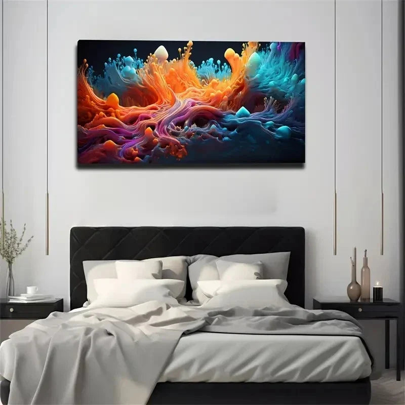 Vibrant Abstract Swirling Color Wall Art Canvas Office Home Room Framed 80x45cm