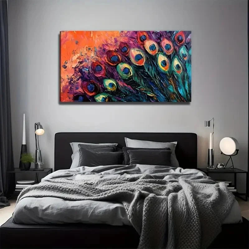 Peacock Feather Vibrant Wall Art Canvas Office Home Room Framed 120x60cm