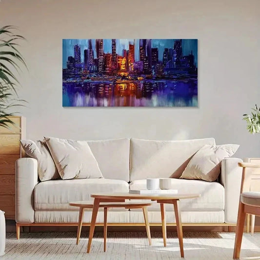 Vibrant Cityscape Night View Wall Art Canvas Office Home Room Framed 80x45cm