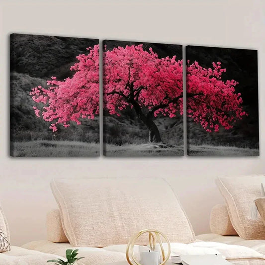 3pcs Abstract Red Tree Art Black & Gray Tropical Wall Art Set Canvas Framed 40x60cm - High Quality Print 100% Australian Made Wall Canvas Ready to Hang