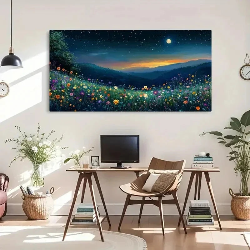Modern Farmhouse Floral River Wall Art Canvas Office Home Room Framed 120x60cm