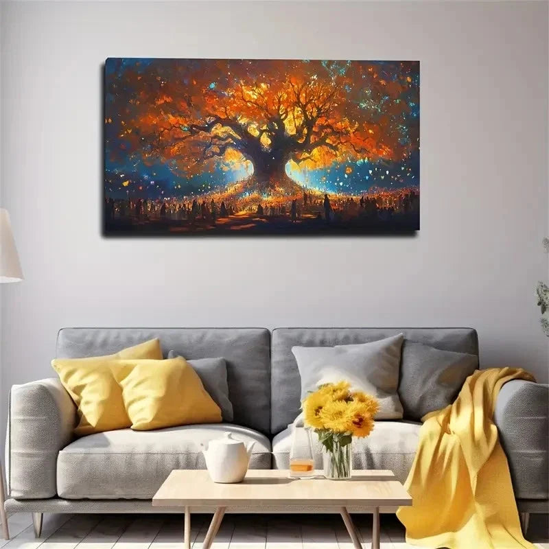 Vibrant Large Tree Silhouette Wall Art canvas office home room framed 120x60cm