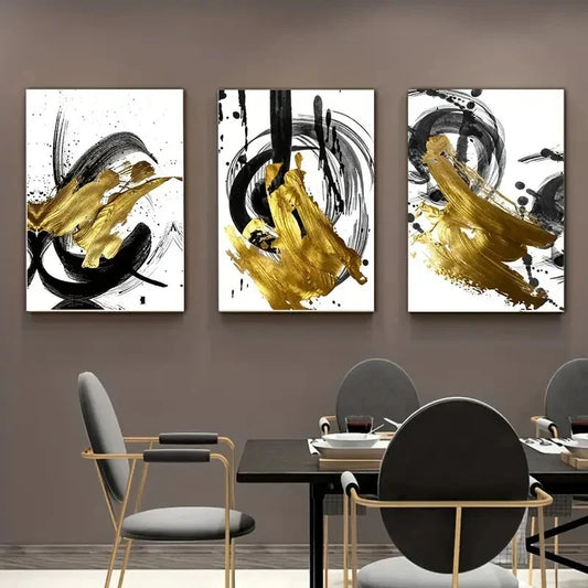 3pcs Abstract Golden Foil Fashion Metal Print Ready to Hang Art