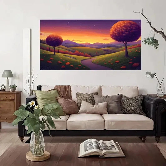 Rolling Hills Orange Trees Wall Art Canvas Office Home Room Framed 80x45cm