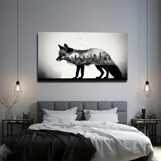Inch Wolf & Cityscape Wall Art Canvas Office Home Room Framed 80x45cm