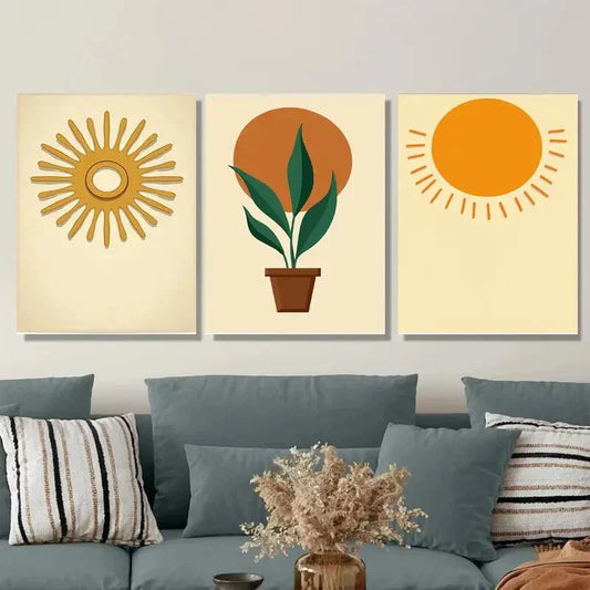 3pcs Sunny Botanical Modern Minimalist Metal Print Ready to Hang Art